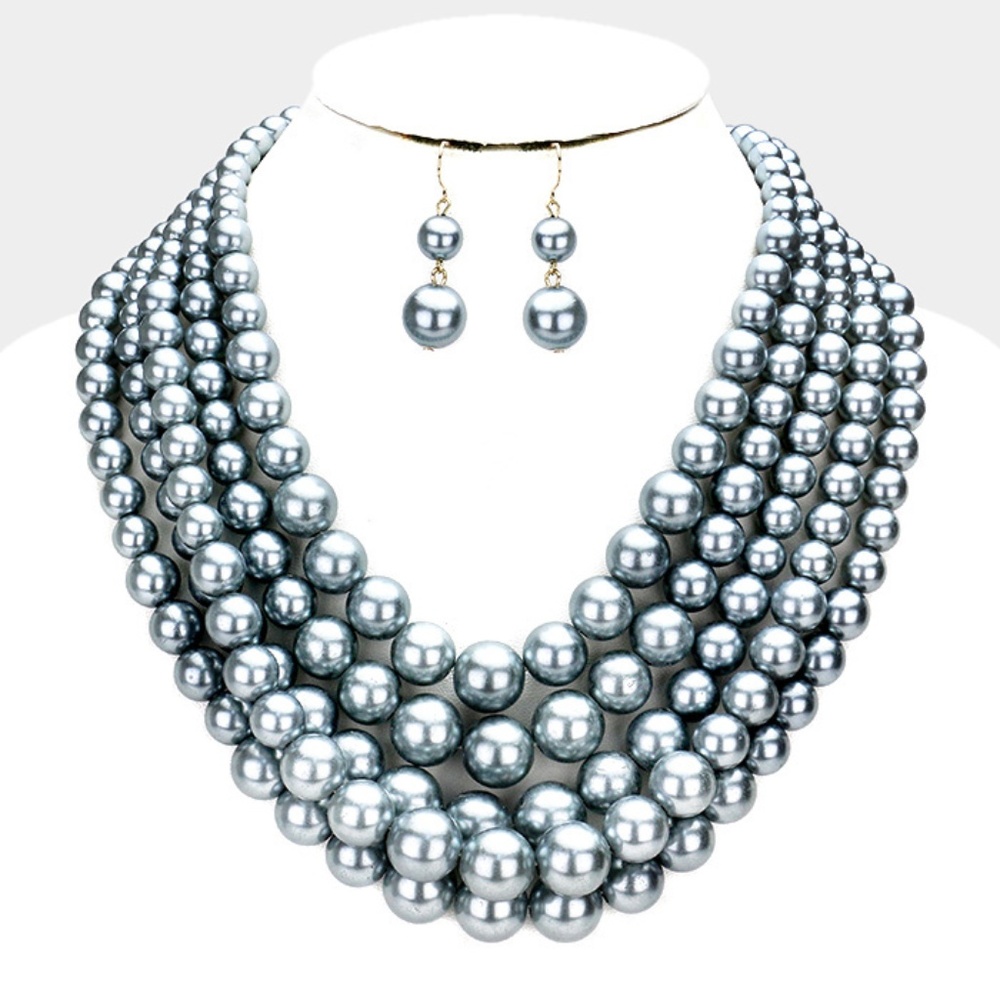 Multi Strand Gray Pearl Necklace